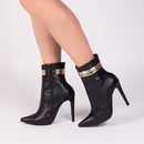 Bota cano médio - Tiras multicolorido - Salto alto, fino 12 cm/Feminino