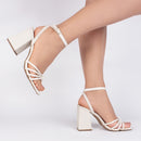 Sandália design em nó - Salto alto, bloco, grosso, quadrado 9 cm/Feminino