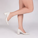 Scarpin simples - Napa/Metalizado/Verniz - Salto médio, bloco, grosso 6,5 cm/Feminino