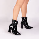 Bota cano médio - Verniz - Salto alto, bloco, grosso 9 cm/Feminino