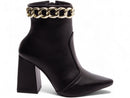 Bota cano médio - Detalhe em corrente - Salto alto, bloco, grosso 9 cm/Feminino
