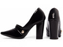 Scarpin luxo - Aplique lateral - Verniz - Salto alto, bloco, grosso 8 cm/Feminino