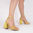 Sandália design em nó - Salto alto, bloco, grosso, quadrado 9 cm/Feminino