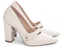 Scarpin luxo - Aplique lateral - Verniz - Salto alto, bloco, grosso 8 cm/Feminino