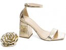 Sandália Flor removível - Salto alto, bloco 9 cm/Feminino