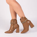 Bota cano curto - Pulseira removível - Salto alto, bloco, grosso 9 cm/Feminino