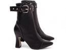 Bota cano médio - Salto taça - Salto alto 9 cm - detalhe em fivela/Feminino