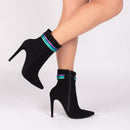 Bota cano médio - Tiras multicolorido - Salto alto, fino 12 cm/Feminino