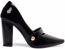 Scarpin luxo - Aplique lateral - Verniz - Salto alto, bloco, grosso 8 cm/Feminino