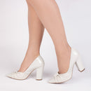 Scarpin luxo - Laço - Napa/Verniz - Salto alto, grosso 9 cm/ Feminino