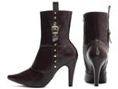 Bota cano médio - Detalhes em apliques e fivela - Salto alto, fino 9 cm/Feminino