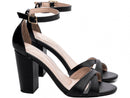 Sandália design cruzado - Salto médio, bloco 8,5 cm/Feminino