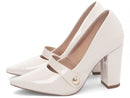 Scarpin luxo - Aplique lateral - Verniz - Salto alto, bloco, grosso 8 cm/Feminino