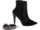 Bota cano curto - Pulseira de strass removível - Salto alto, fino 10 cm/Feminino