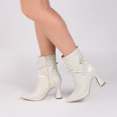 Bota cano médio - Croco - Salto taça - Salto alto 9 cm/Feminino