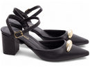 Scarpin luxo - Detalhe em ABS - Salto baixo, bloco quadrado 6,0 cm/Feminino