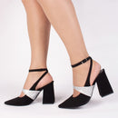 Scarpin luxo - Nobuck - Salto médio, bloco, grosso 8,5 cm/Feminino