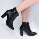 Bota cano baixo - Croco - Salto médio, bloco, grosso 8,5 cm/Feminino