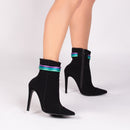 Bota cano médio - Tiras multicolorido - Salto alto, fino 12 cm/Feminino