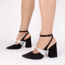 Scarpin luxo - Nobuck - Salto médio, bloco, grosso 8,5 cm/Feminino