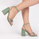 Sandália design em nó - Salto alto, bloco, grosso, quadrado 9 cm/Feminino