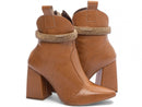Bota cano curto - Pulseira removível - Salto alto, bloco, grosso 9 cm/Feminino