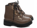Bota - Coturno couro tratoado/Cano médio/Salto baixo/ Feminino