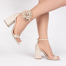 Sandália Flor removível - Salto alto, bloco 9 cm/Feminino