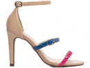 Sandália croco multicolorido - Salto alto, fino 9,5 cm/Feminino