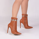 Bota cano médio - Tiras multicolorido - Salto alto, fino 12 cm/Feminino