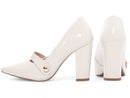Scarpin luxo - Aplique lateral - Verniz - Salto alto, bloco, grosso 8 cm/Feminino
