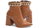 Bota cano médio - Detalhe em corrente - Salto alto, bloco, grosso 9 cm/Feminino