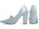 Scarpin luxo - Aplique lateral - Verniz - Salto alto, bloco, grosso 8 cm/Feminino