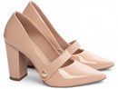 Scarpin luxo - Aplique lateral - Verniz - Salto alto, bloco, grosso 8 cm/Feminino