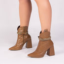 Bota cano curto - Pulseira removível - Salto alto, bloco, grosso 9 cm/Feminino