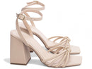 Sandália design em nó - Salto alto, bloco, grosso, quadrado 9 cm/Feminino
