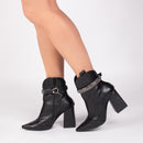 Bota cano curto - Pulseira removível - Salto alto, bloco, grosso 9 cm/Feminino