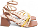 Sandália tiras multicolorido - Salto baixo, bloco quadrado 5,5 cm/Feminino