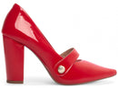 Scarpin luxo - Aplique lateral - Verniz - Salto alto, bloco, grosso 8 cm/Feminino