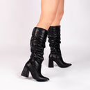 Bota cano alto - Franzida - Salto alto, bloco, grosso 10 cm/Feminino