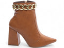 Bota cano médio - Detalhe em corrente - Salto alto, bloco, grosso 9 cm/Feminino