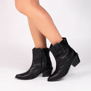 Bota cano curto - Texana Country - Bordado - Salto baixo, bloco 6 cm/Feminino