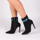 Bota cano médio - Tiras multicolorido - Salto alto, fino 12 cm/Feminino