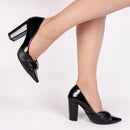 Scarpin luxo - Laço - Napa/Verniz - Salto alto, grosso 9 cm/ Feminino