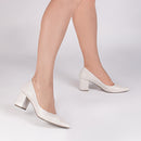 Scarpin simples - Napa/Metalizado/Verniz - Salto médio, bloco, grosso 6,5 cm/Feminino