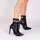 Bota cano médio - Tiras multicolorido - Salto alto, fino 12 cm/Feminino