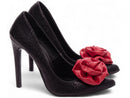 Scarpin luxo - Napa Craquelê - Aplique de flor - Salto alto, fino 12 cm/ Feminino