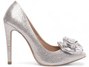 Scarpin luxo - Napa Craquelê - Aplique de flor - Salto alto, fino 12 cm/ Feminino