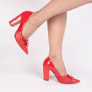 Scarpin luxo - Laço - Napa/Verniz - Salto alto, grosso 9 cm/ Feminino