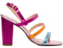 Sandália tiras tripla multicolorido - Salto médio, bloco 8,5 cm/ Feminino
